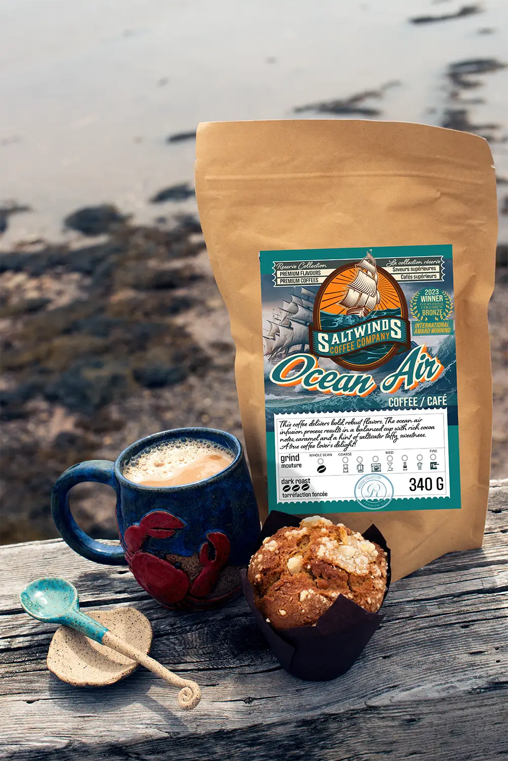 Ocean Air coffee on a wharf